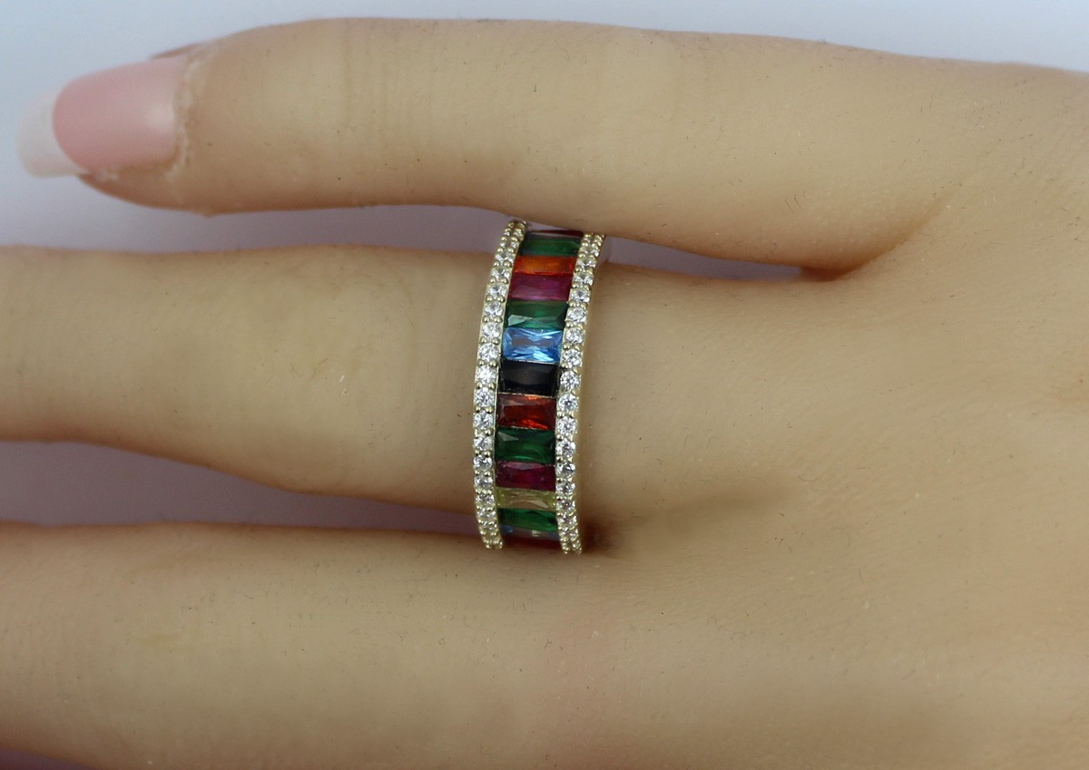 Zirkonia Ring mit bunten Steinen